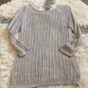 Ann Taylor 3/4 sleeve silver see-through top